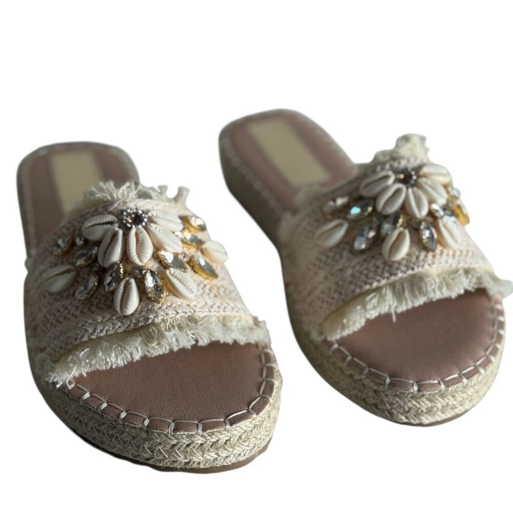 Shell And Jeweled BOHO espadrille Sandals Size 42 - Picture 8 of 10